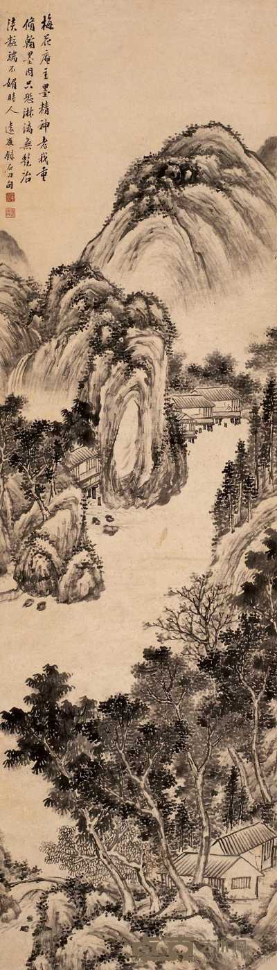 吴宏 春山观瀑图 立轴 159×45cm